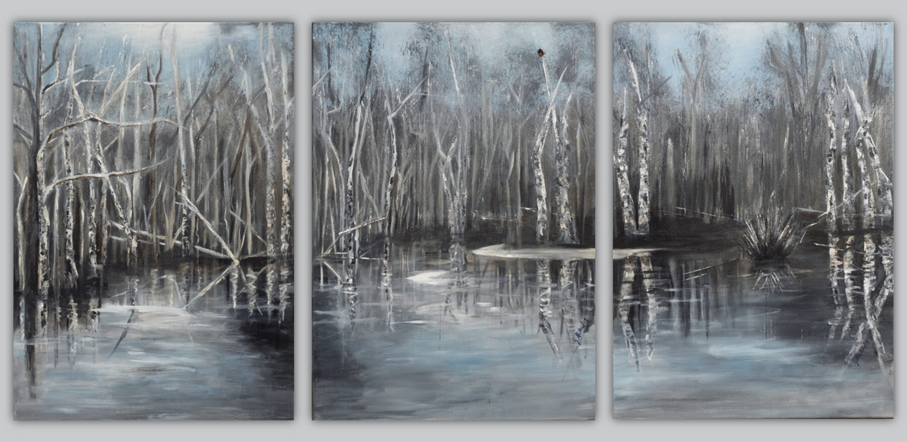 AaL-L_Triptychon_Birken_im_Moor_3x 70 x 50 cm